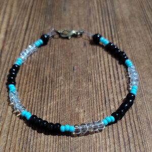 Men's Beaded Beach Style Elegant Black and Turquoise Beaded Bracelet/Handmade